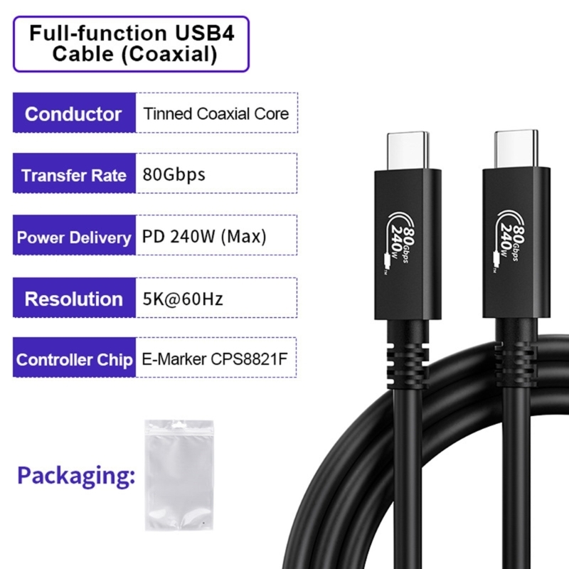 Laptop Open Accessories - Q6PA USB-C-auf-USB-C-Kabel für 5K-Video, 80 Gbit/s